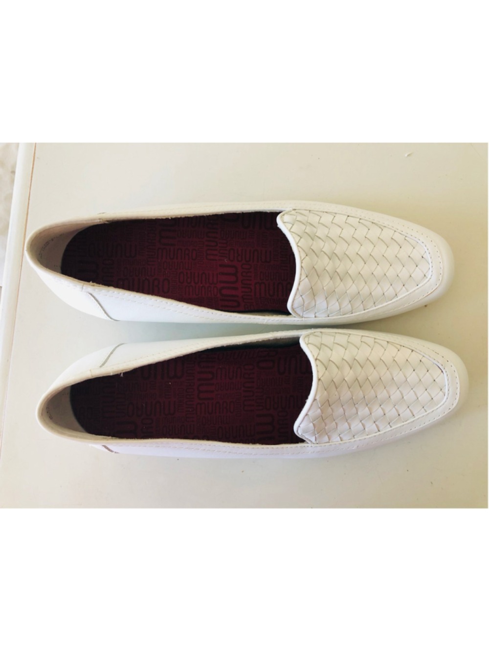 Size 8M Munro Karter White Leather Loafer Basketweave Quiet Luxury Office Chic - Picture 6 of 12